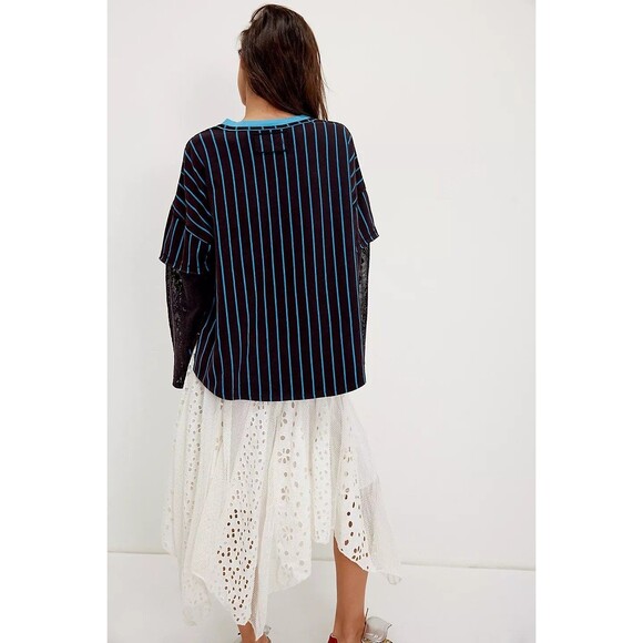 Free People We The Free Trevor Tee Tunic Top Striped Graphic Printed L 281145 - Picture 4 of 8